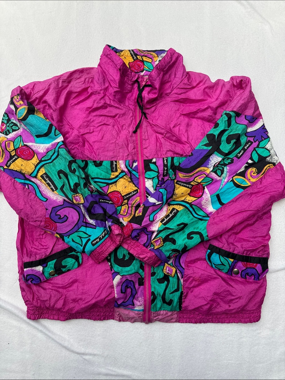 Vintage Y2K Active USA Women's Magenta & Teal Abstract Print Utility Jacket